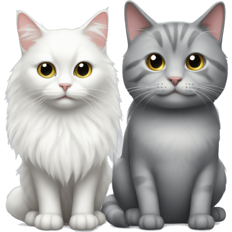 A Fluffy grey cat and a white cat emoji