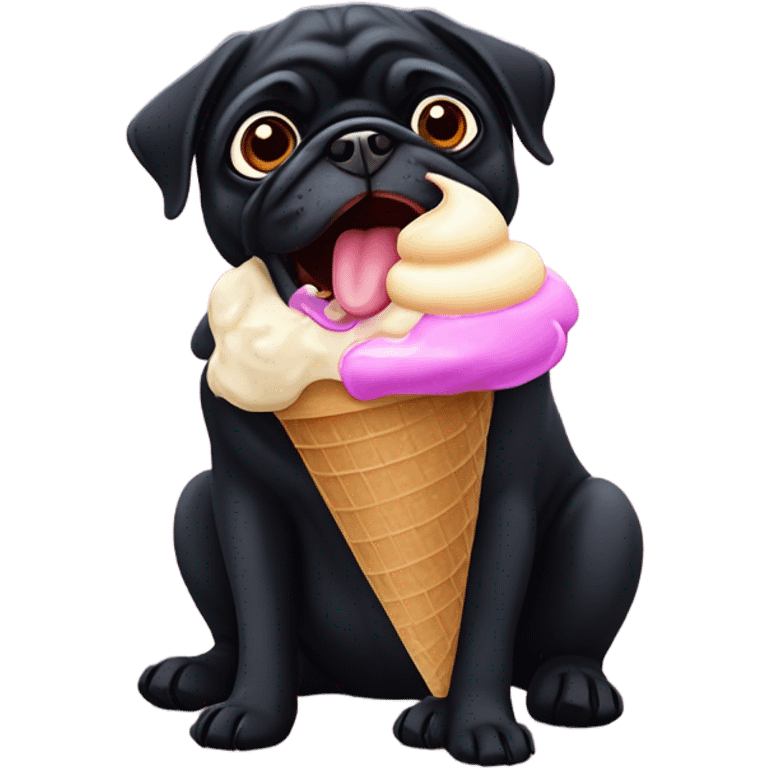 Black pug eating icecream emoji