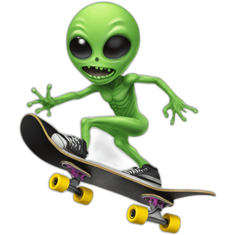 An alien doing sick skateboarding tricks emoji