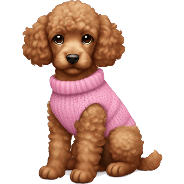 Little brown golden poodle puppy wearing a pink sweater emoji