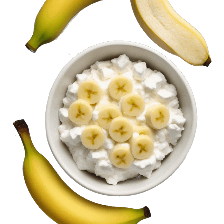 Cottage cheese in a bowl with banana slices as a topping emoji