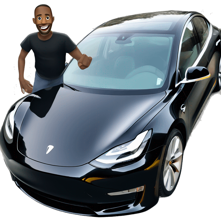 A guy inside his model 3 black tesla emoji