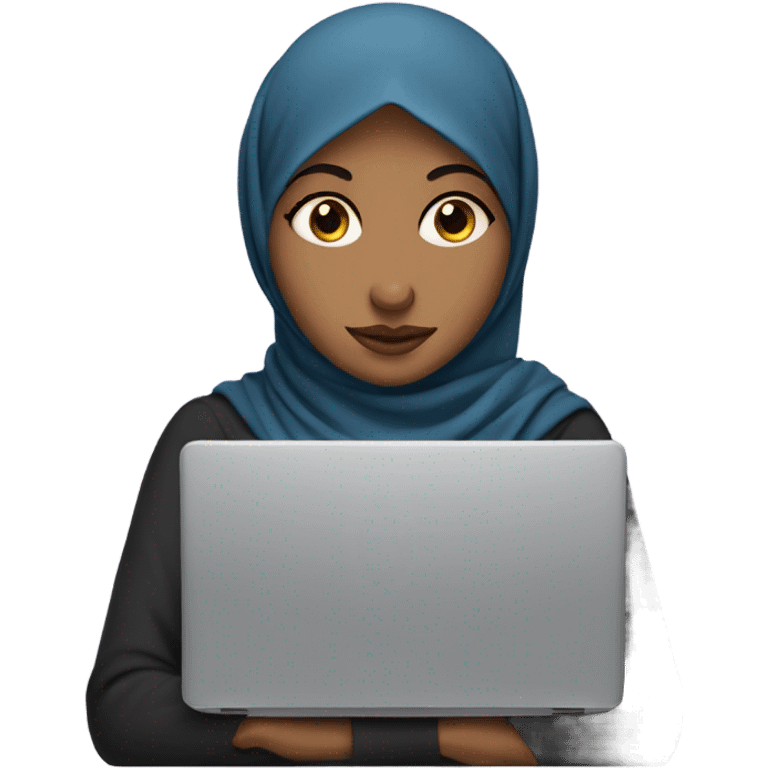 hijabi girl with laptop in front covering her lips and nose emoji