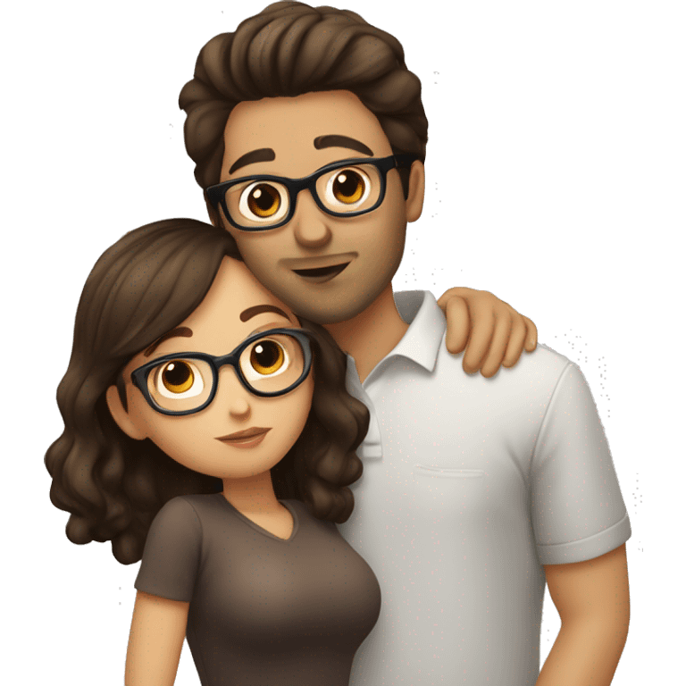 girl with short brown hair and glasses kissing man with dark brown hair and glasses emoji