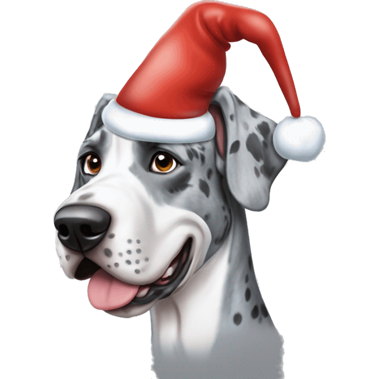 Blue Merle Great dane wearing Santa hat emoji