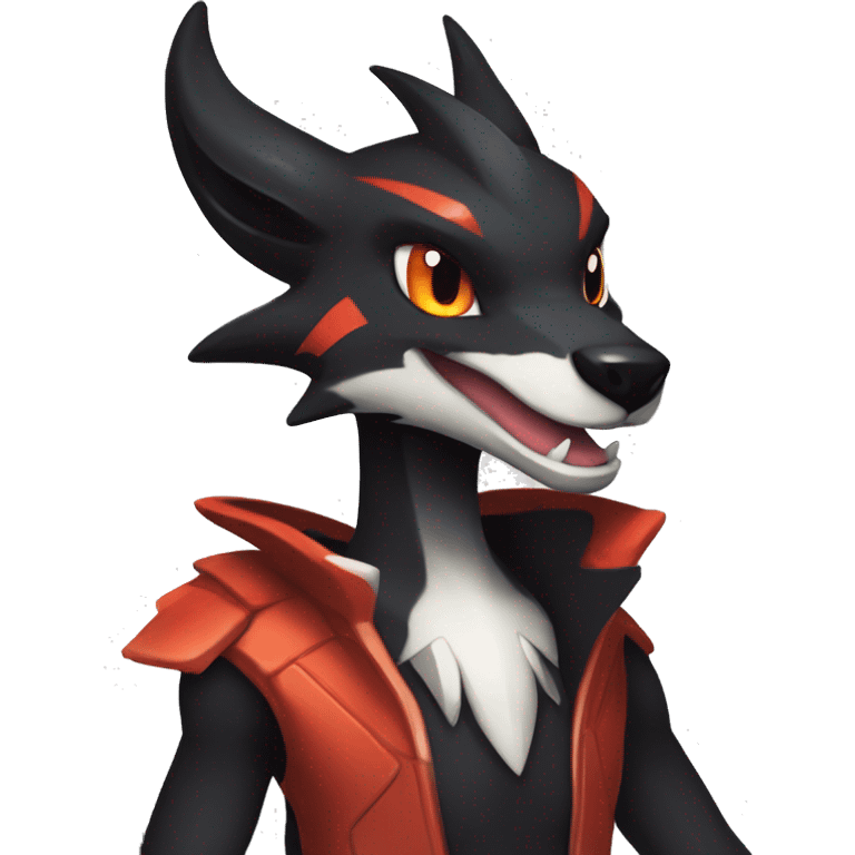 Black Cool Edgy Anthro Noivern-Nargacuga-Houndoom-Charizard Fakémon  with White and Red Edgy markings emoji