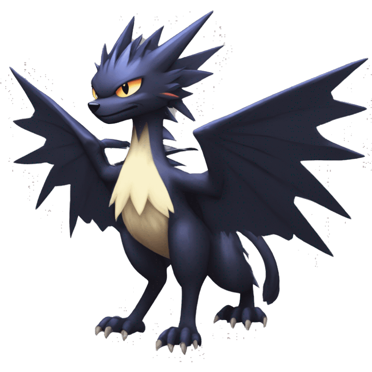 Edgy Cool Fluffy Spiky Winged Dark type Shadow type Nargacuga-Noivern-Pokémon-fusion-cat Full Body emoji