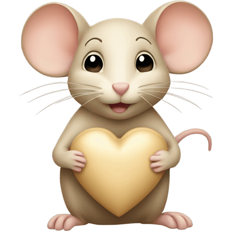 Beige mouse holding beige heart  emoji