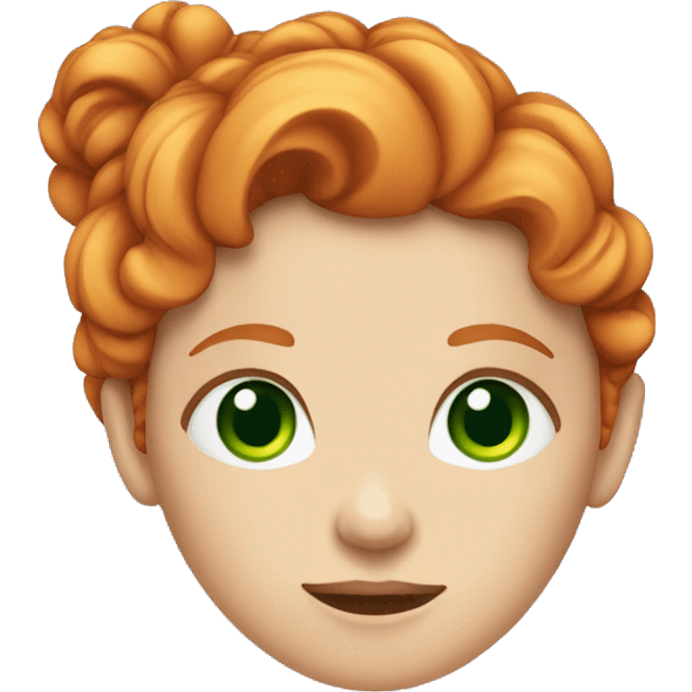 ginger girl with green eyes wearing purple emoji