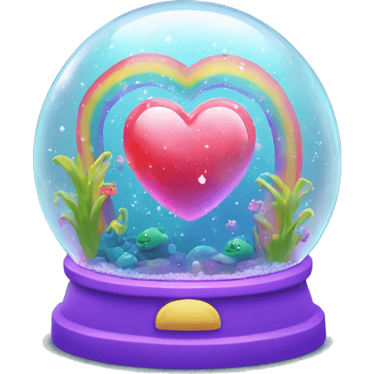 Kawaii rainbow neon bedazzled heart in under the sea snow globe  emoji