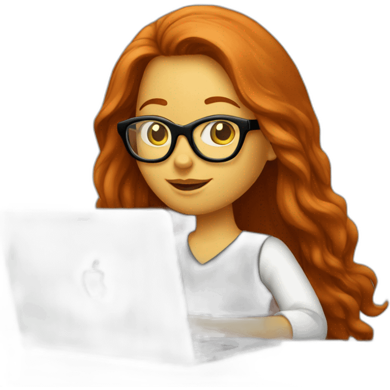 redhead long hair girl with black glasses using a mac laptop emoji