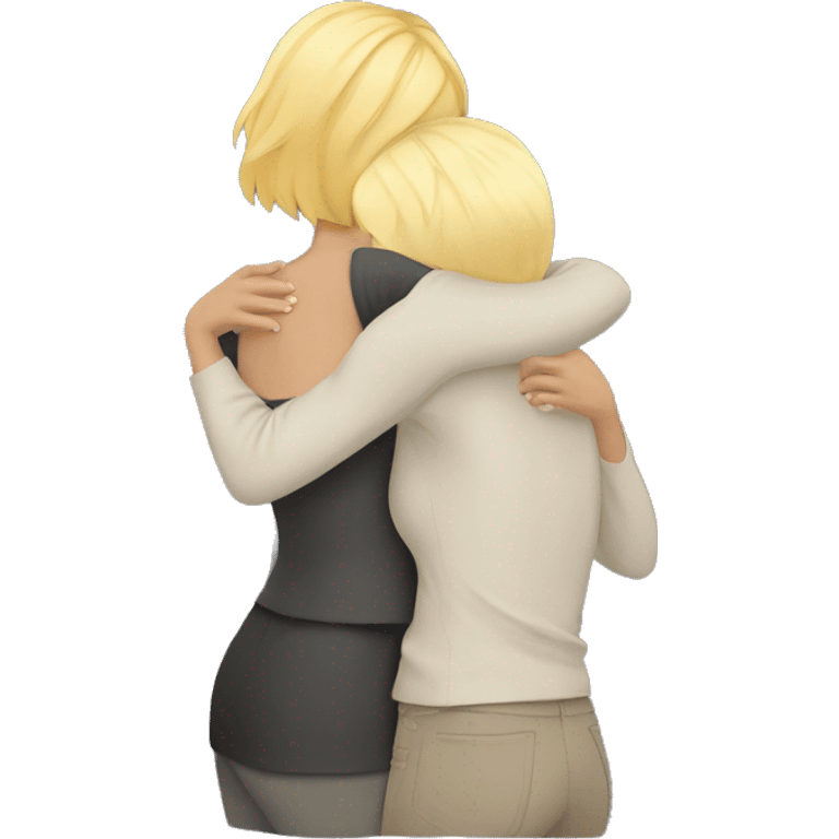 two blonde short hair friends hugging full body  emoji