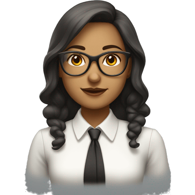 A girl wearing office outfit with old fashioned glasses, siren office emoji