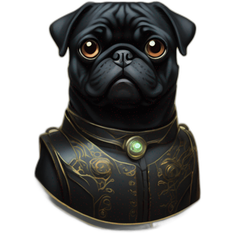 A cyberpunk black pug in Art Nouveau style during 1910 emoji