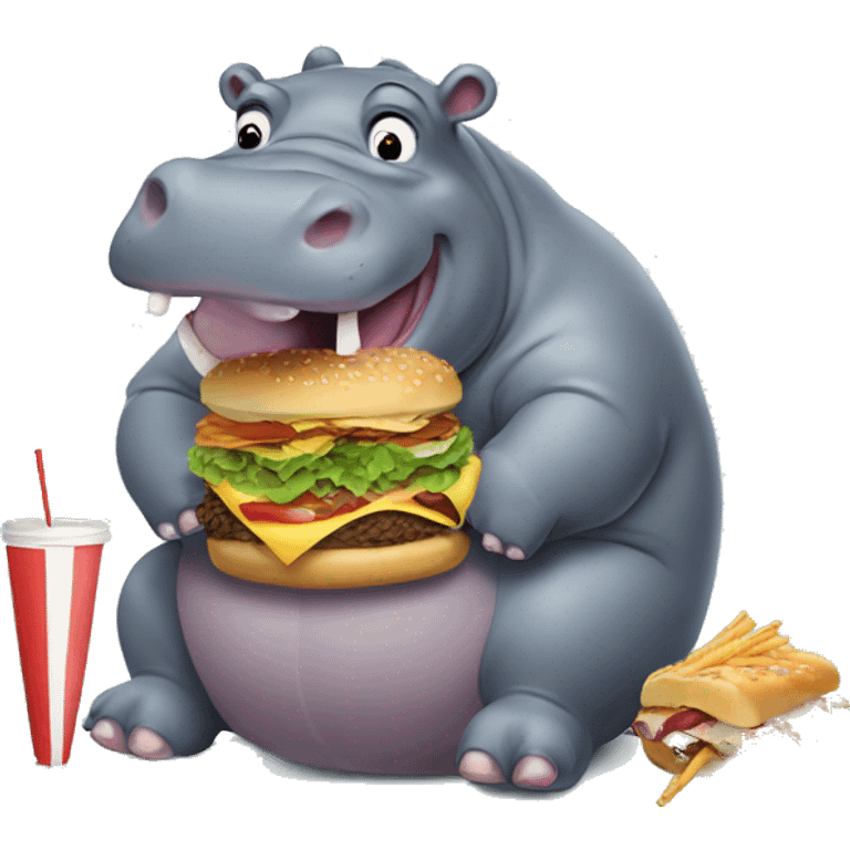 Hippo eating fast food emoji