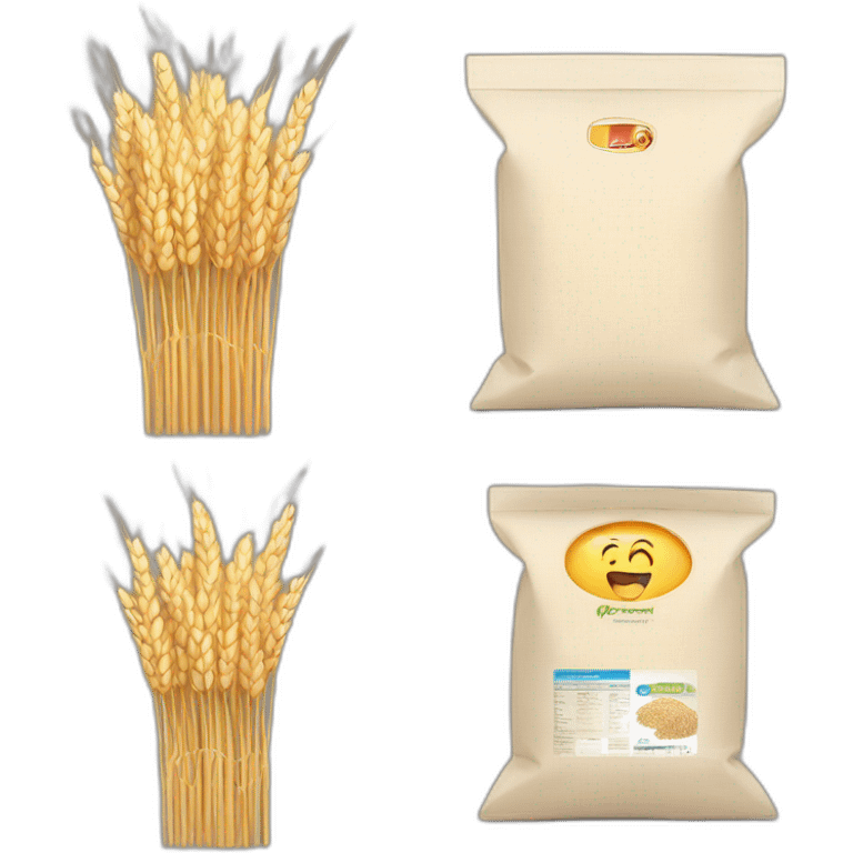 Flour bag with wheat on the front packaging  emoji