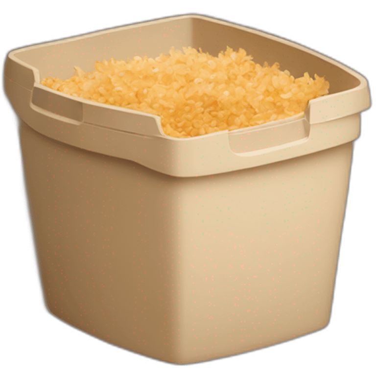 Dark cubic plastic container with wood shavings inside emoji