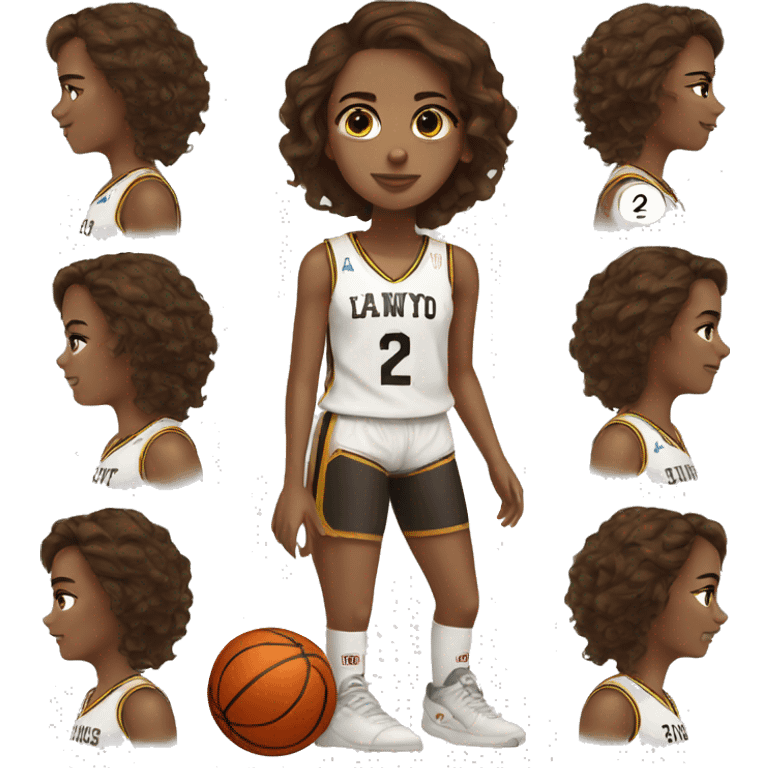 girl brown hair with white basketball jersey and number 22 ont it emoji