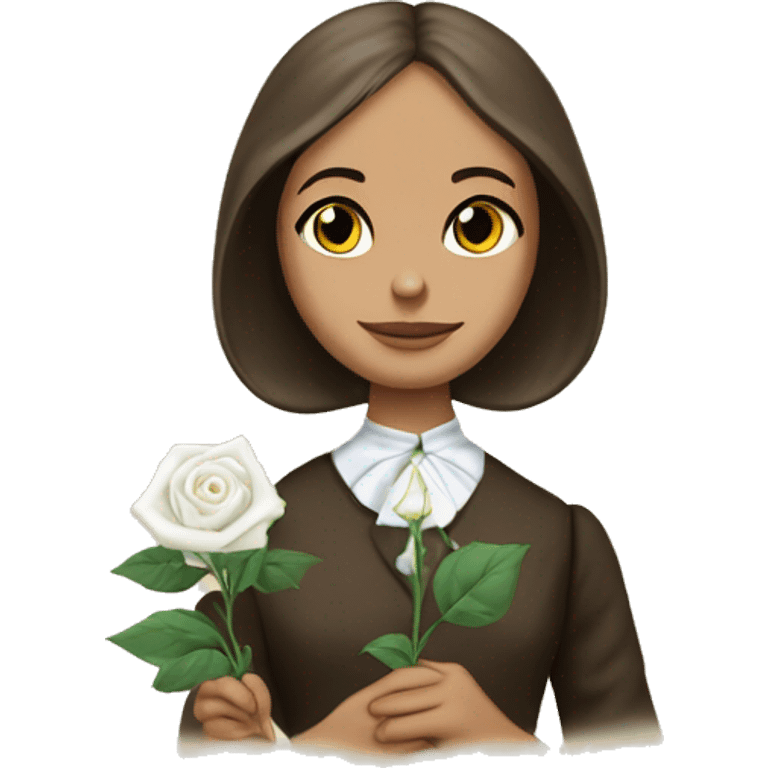 Charlotte Bronte holding a white rose in her hand emoji