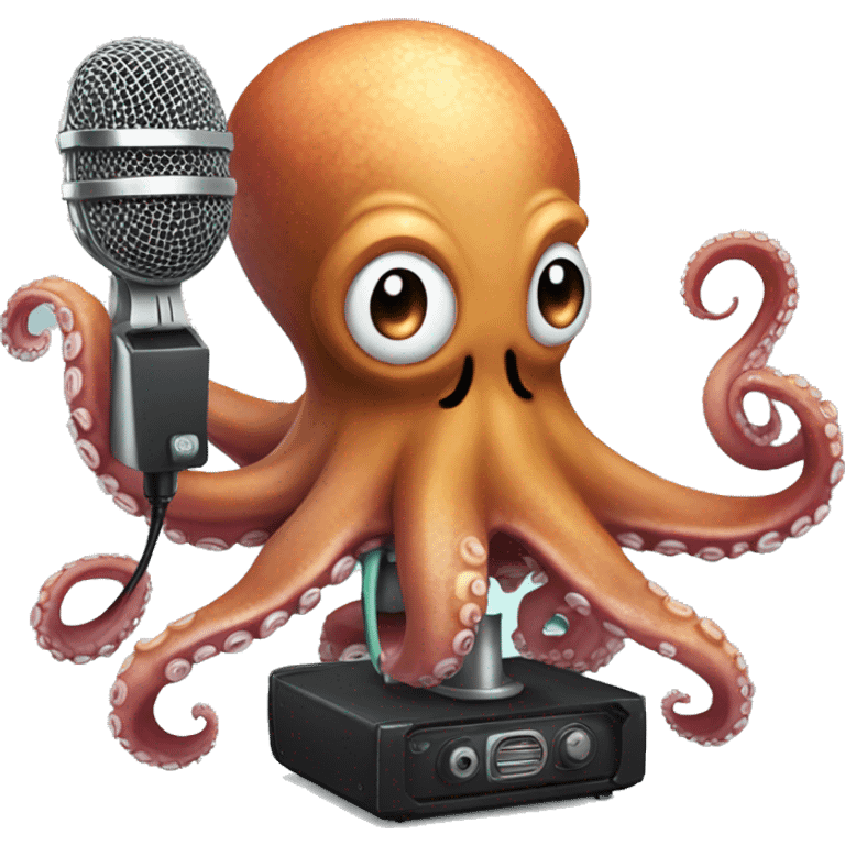 Octopus holding a microphone in each tentacle singing emoji