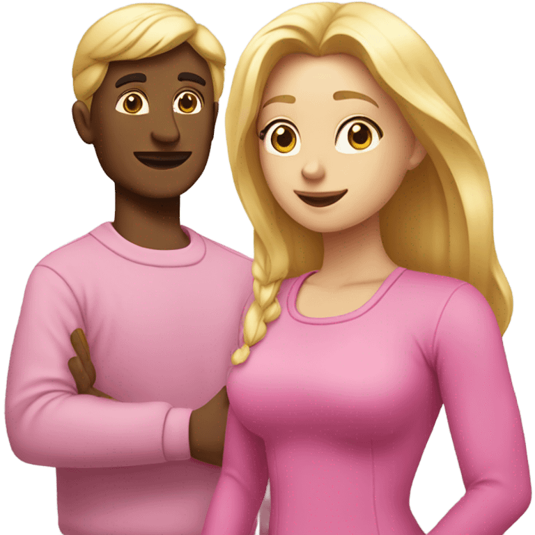 Man kneeling in front of woman standing with pink clothes and blonde hair  emoji