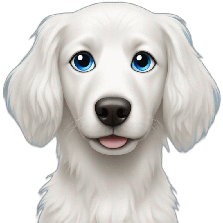 long hair white dog with a blue eye and the other eye brown emoji