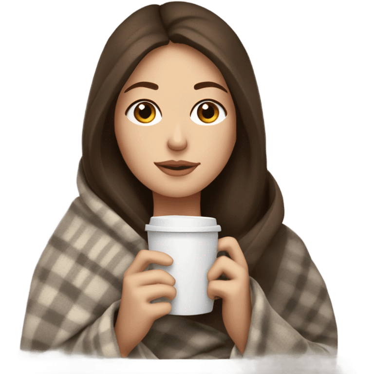 White girl brunette inside a blanket sipping coffee eyes closed emoji