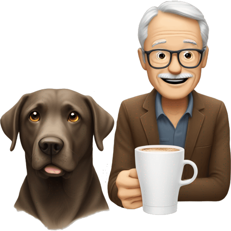 Coffee with a labrador and a bold 60 year old man emoji