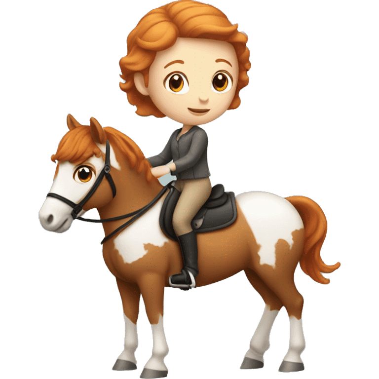 Ginger girl with short hair riding a horse emoji