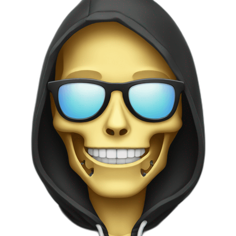 skeleton in black hoodie and sunglasses smile emoji