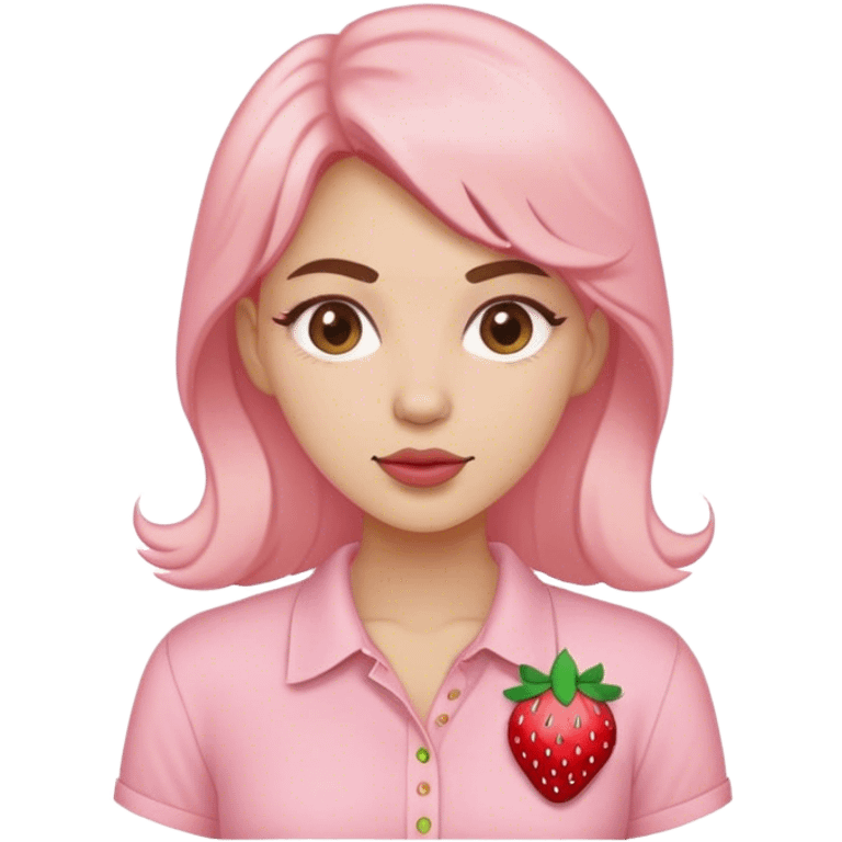 pastel pink women's shirt with a strawberry embroidered in the center emoji