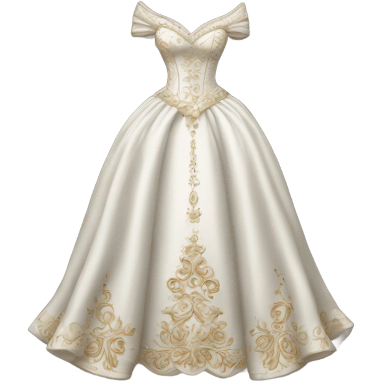 Hyper Realistic ornate 
Elizabethian Wedding dress displays emoji