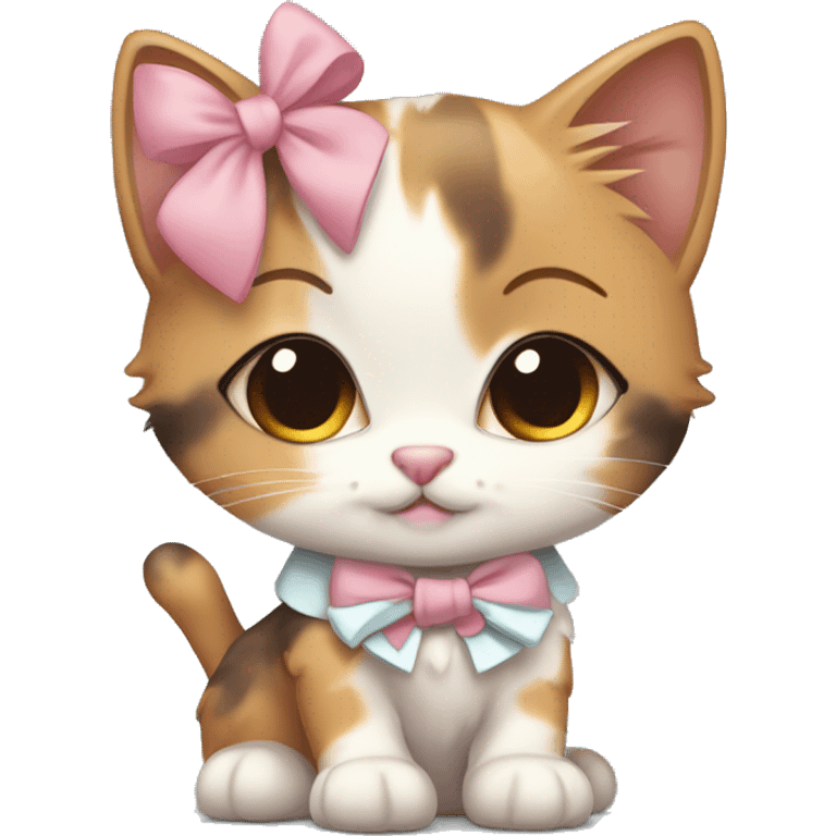 Cute calico kitten sisters wearing bows. One sister with a darker face than the other emoji