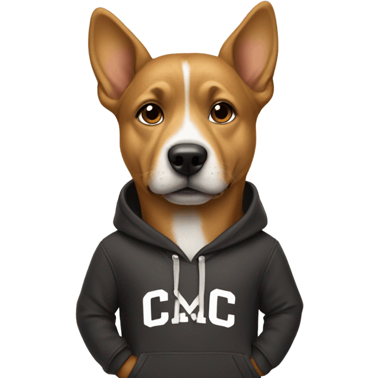 Dog wearing a Coach Prime hoodie emoji