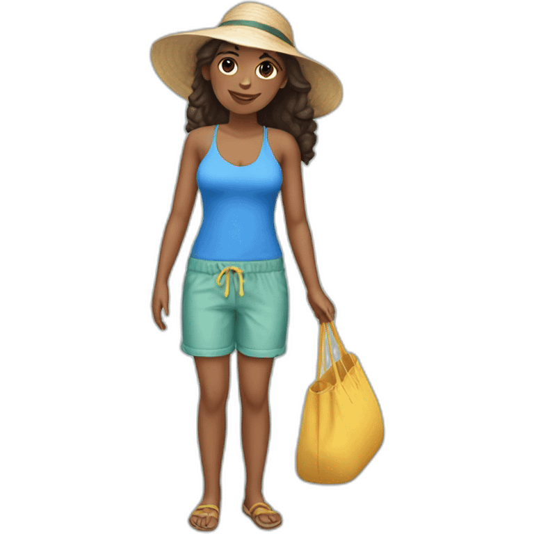 A young chubb beach clothes wearing woman emoji