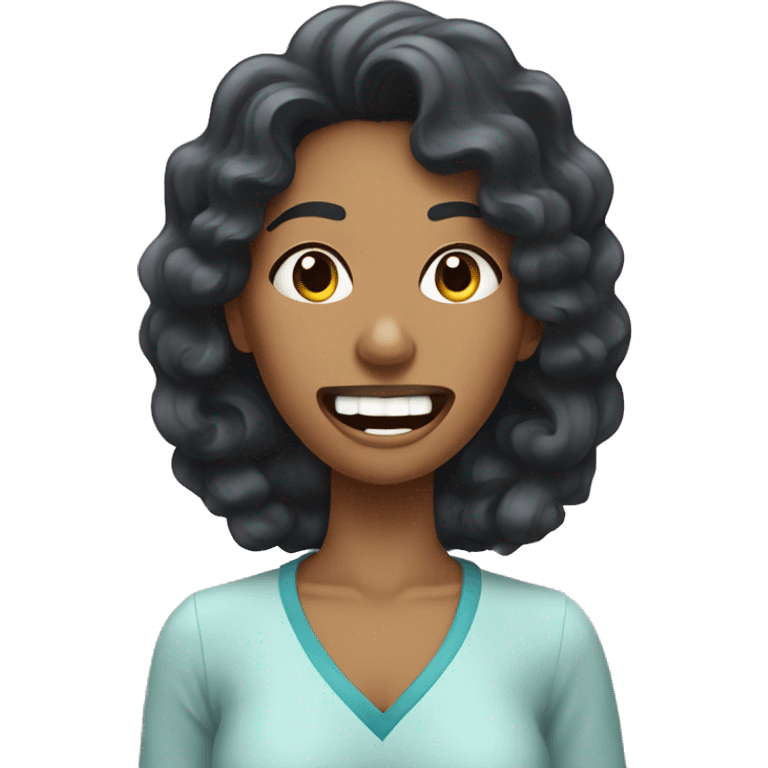 Curley hair woman with black hair having her tooth pulled at the dentist  emoji