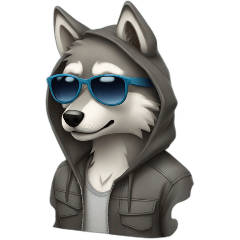 Wolf with a hoodie and with sunglasses  emoji