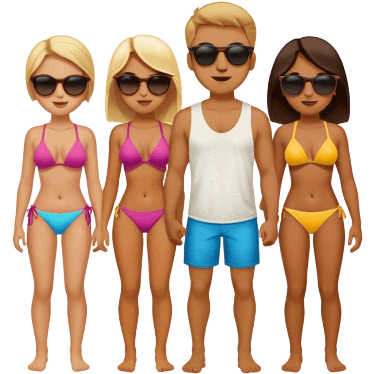 3 girls two guys on the beach emoji