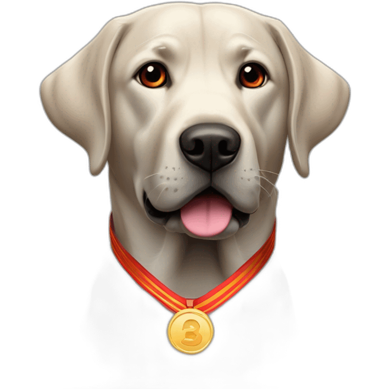 Labrador couleur noir avec un bandeau rouge et une médaille emoji