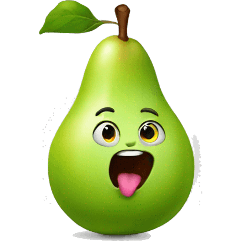 Green Cute pear with tongue emoji