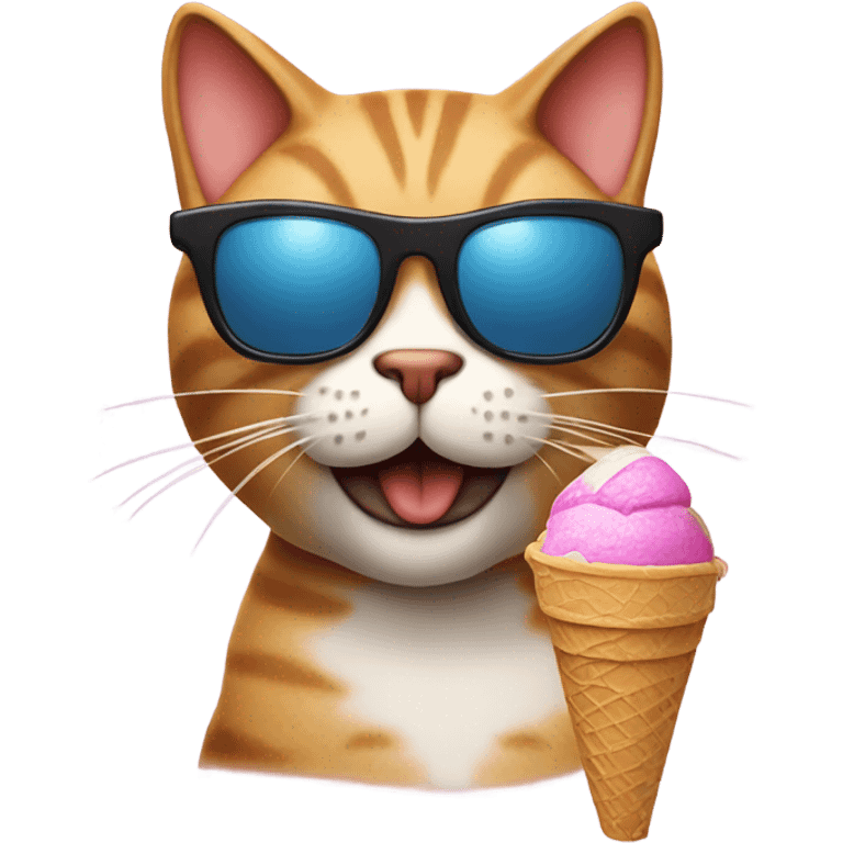 Cat with sunglasses holding icecream emoji