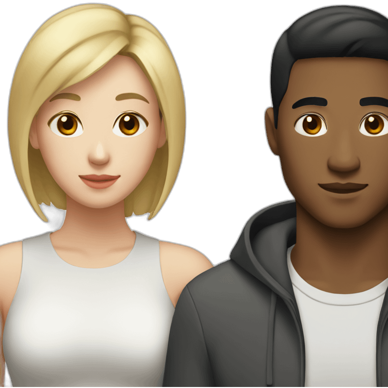 Young couple Black Asian man with a white woman with dark hair emoji