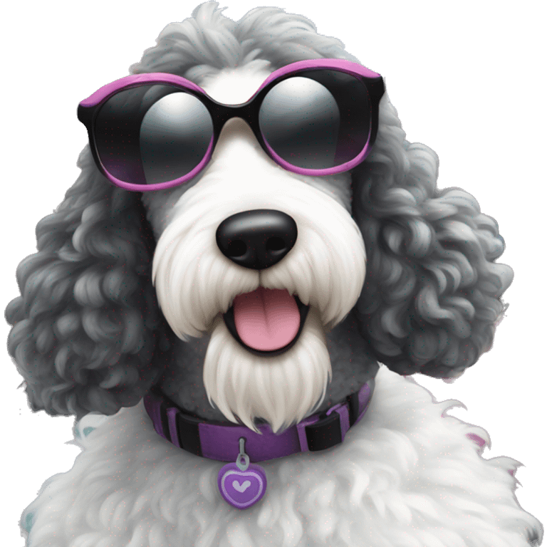 Sheepadoodle girl with sunglasses at Disneyland  emoji