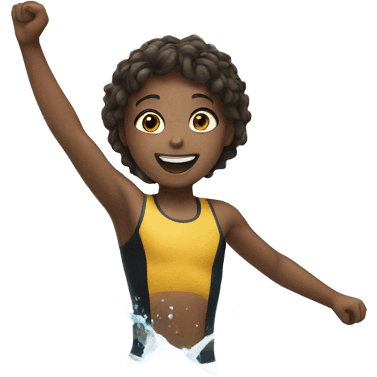 a girl cheering for a boy who is swimming emoji