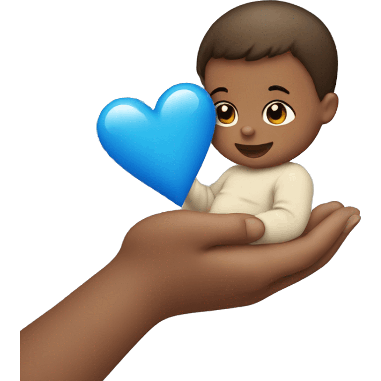 A baby boy holding a blue heart emoji