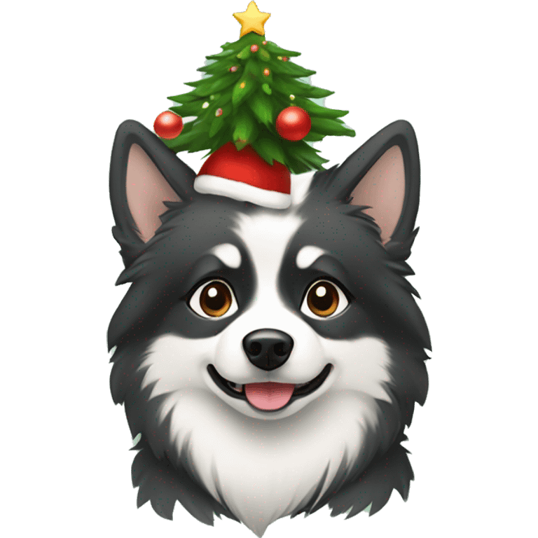 pomsky with Christmas tree emoji