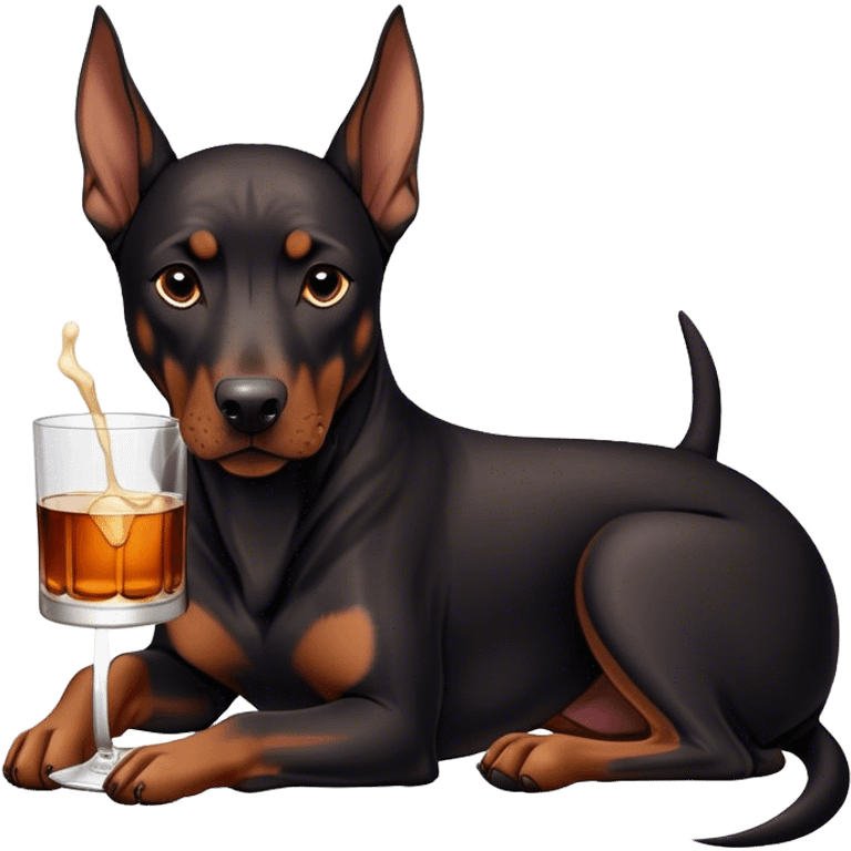 Doberman dog drinking whiskey emoji