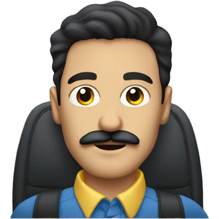 dark hair dark eye man with mustache sitting in car emoji