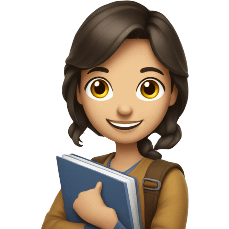 smiling brunette girl portrait holding books emoji