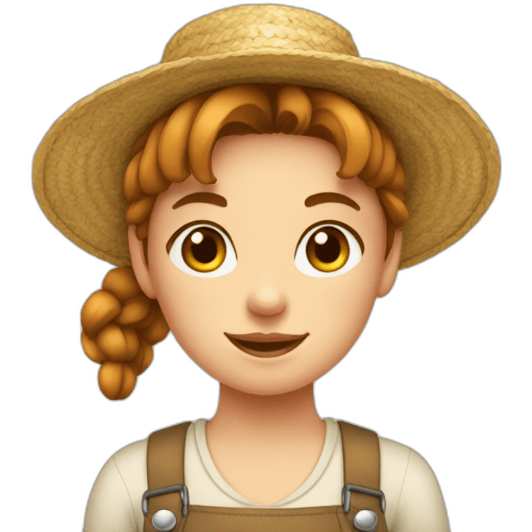 a fair girl with freckles and pigtails in straw a hat hat emoji